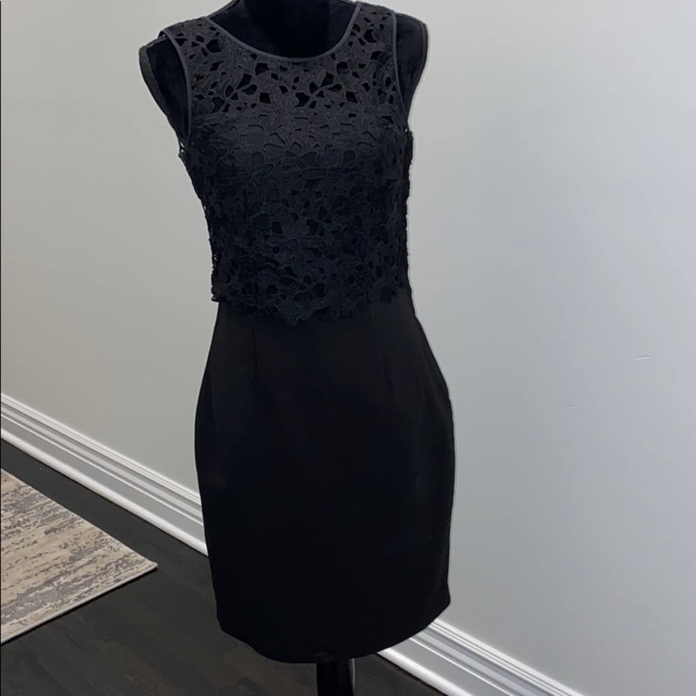 HM Black Midi Dress with Lace topper